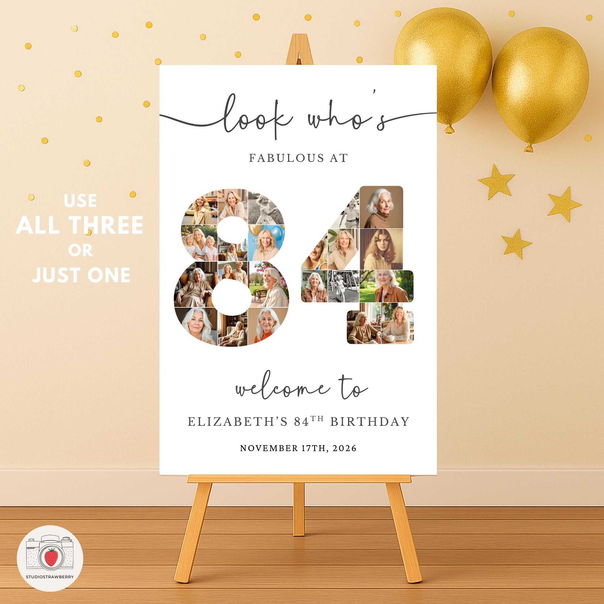 Digital photo collage poster for 84th birthday party decor
