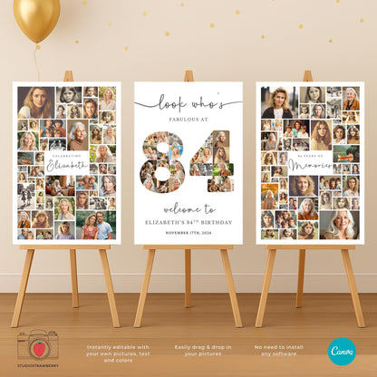 Number 84 collage design for birthday milestone celebration