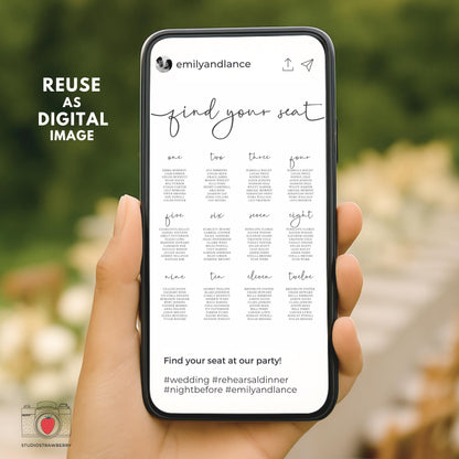 Outdoor wedding reception seating sign with rustic decor