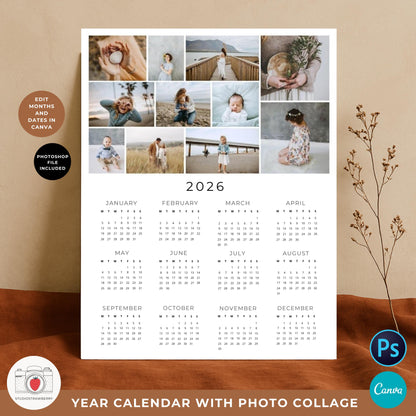 Custom calendar with your own pictures, fully editable in Canva