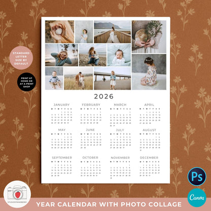 Personalized wall calendar 2026 with custom photo layout