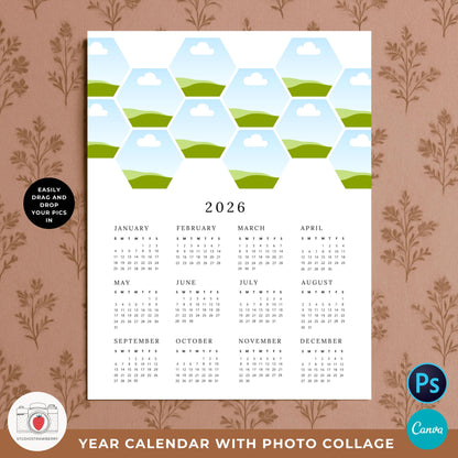 Letter size yearly wall calendar with stylish multi-photo design