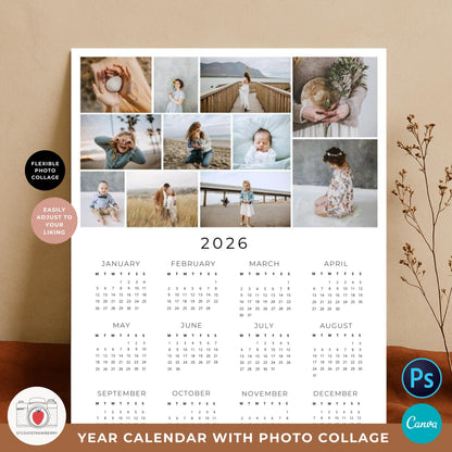 Photoshop editable calendar with your personal photos for 2026