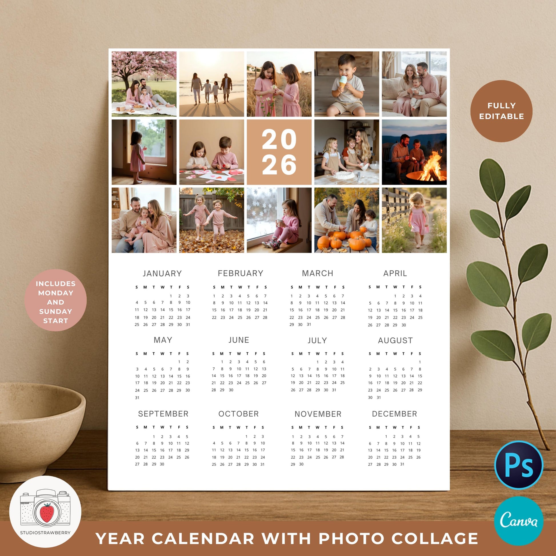 Yearly calendar with custom photos, great gift for grandparents or parents
