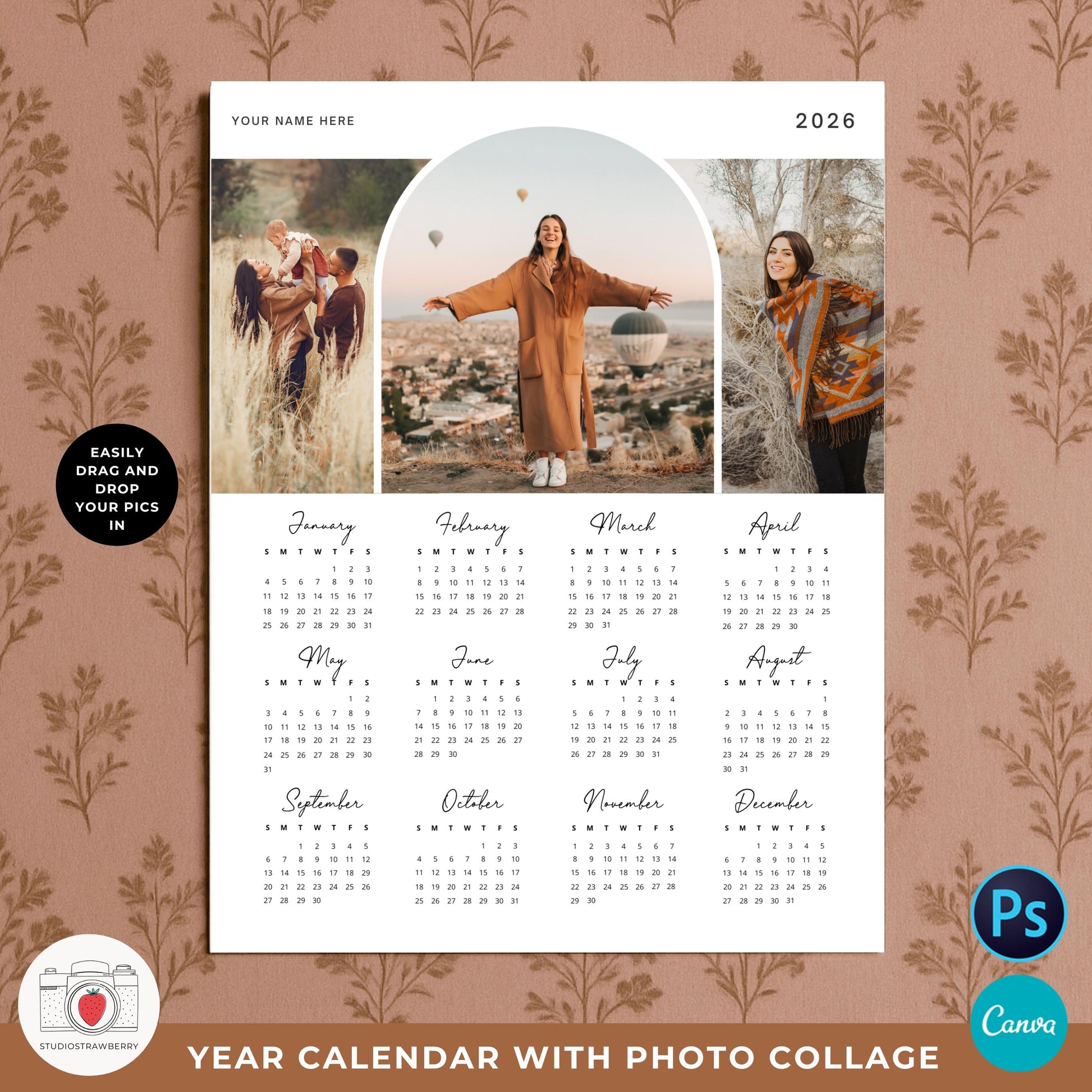 Yearly calendar with both Monday and Sunday start options