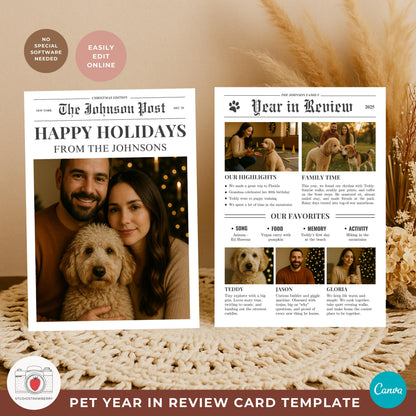 Cat and dog year in review card template with multiple image frames