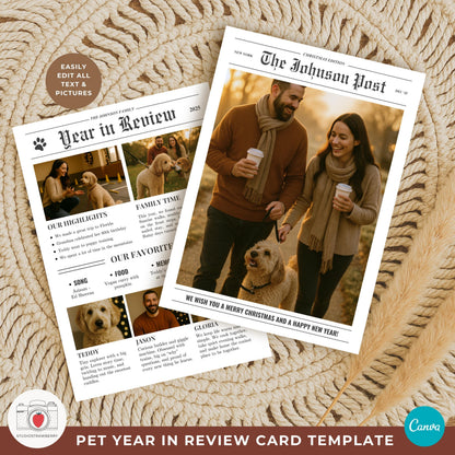 Pet photo collage Christmas card template for sharing a year of pet highlights