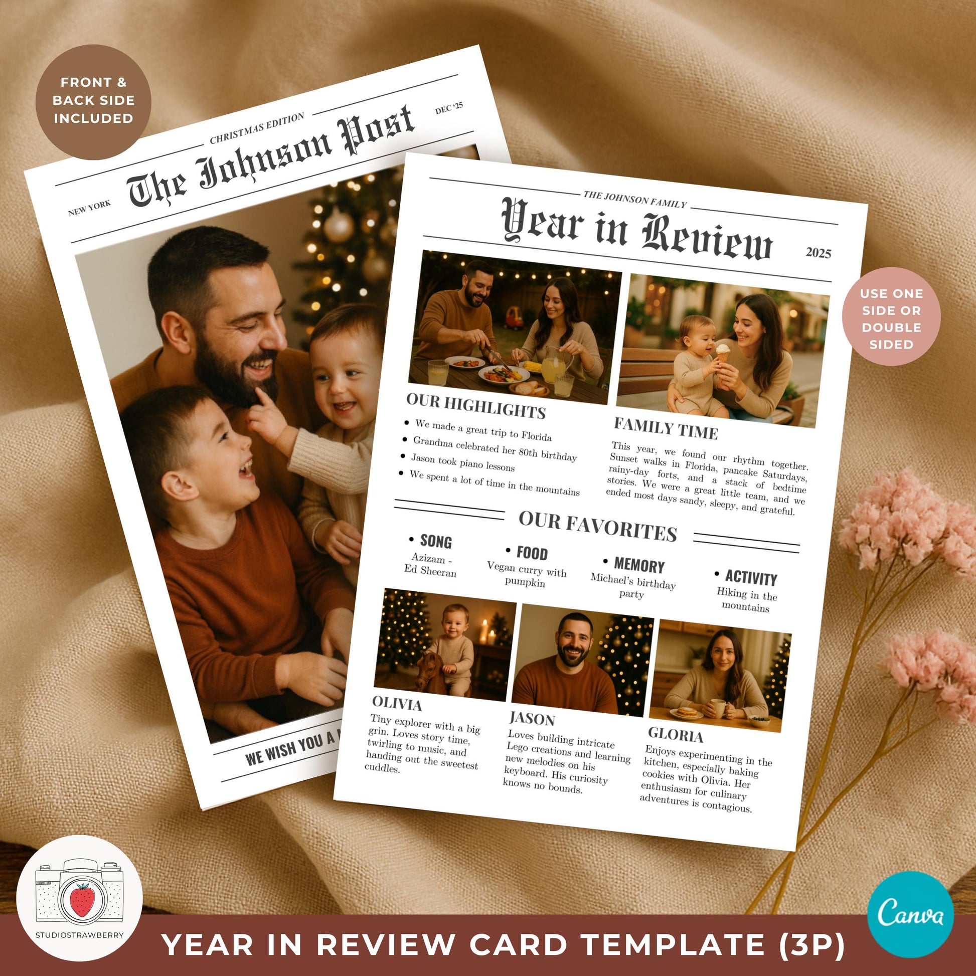 Minimalist newspaper holiday card template with clean typography and simple lines.
