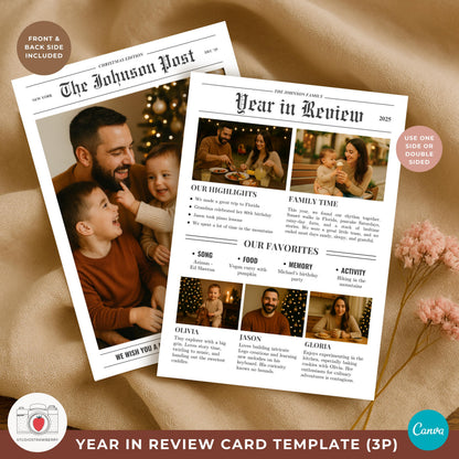 Minimalist newspaper holiday card template with clean typography and simple lines.