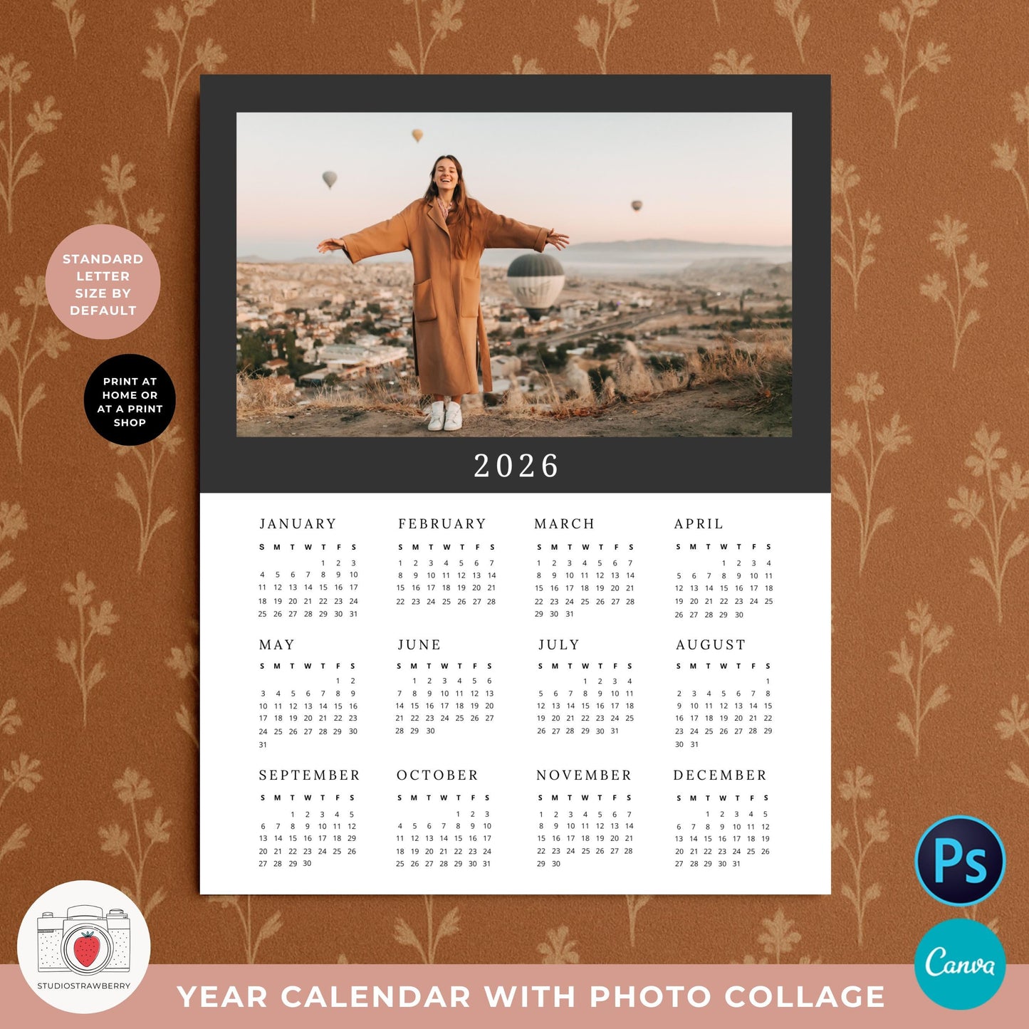 Personalized 2026 year calendar with your favorite photo