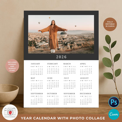 Modern 2026 wall calendar with photo insert space