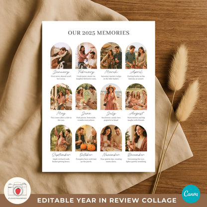 Couple year in review collage featuring moments from January to December.