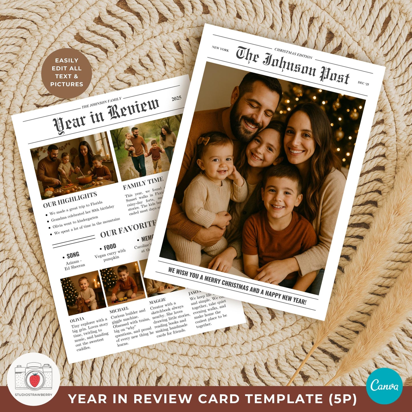 Printable newspaper holiday card ready to download and print at any size.
