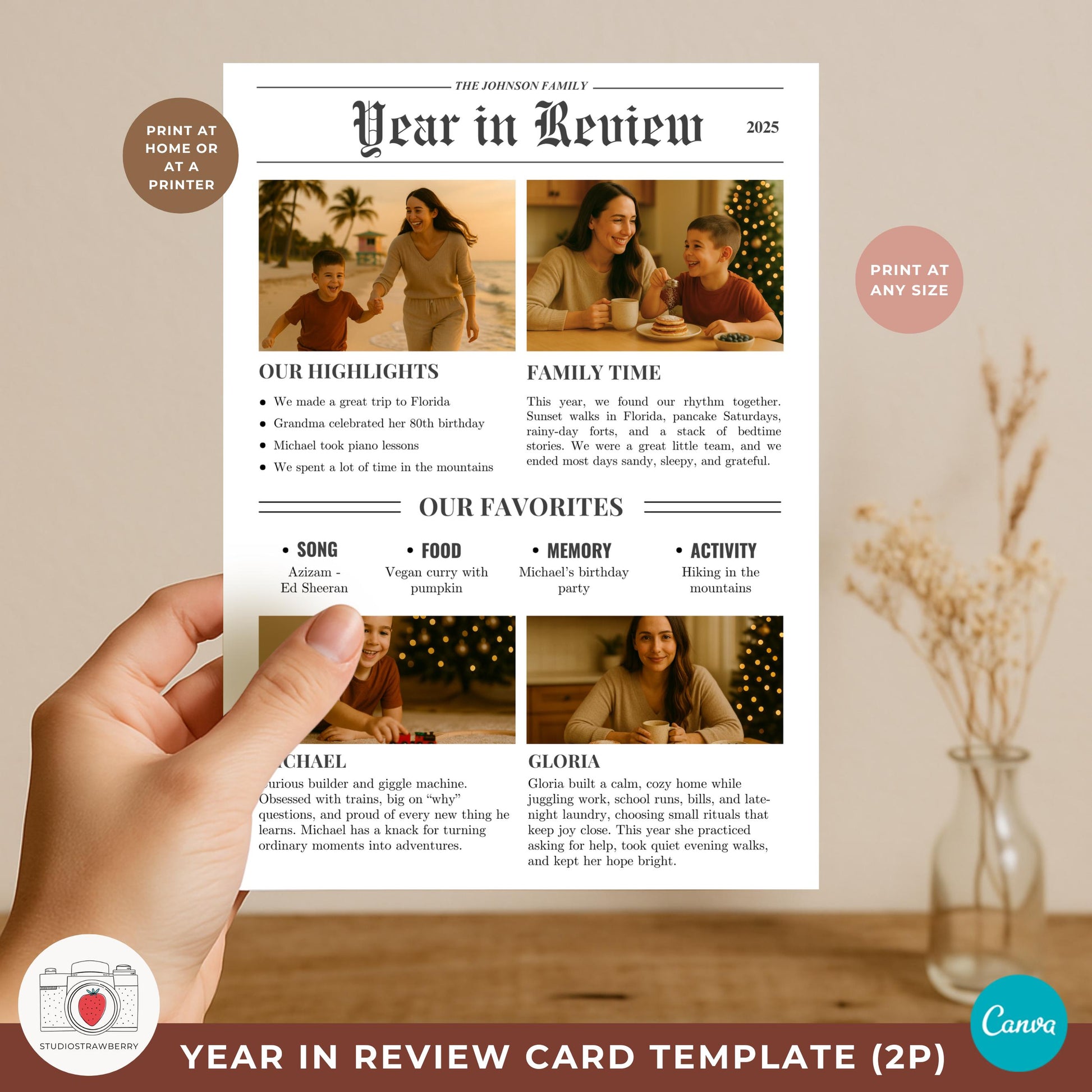 Black and white newspaper card template with modern typography for couples.