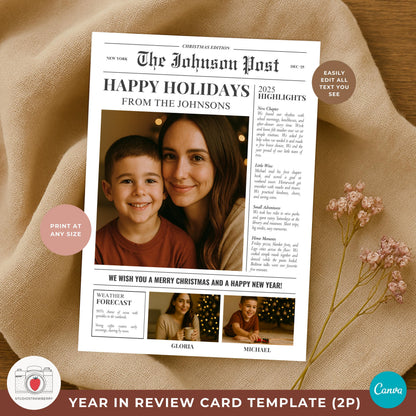Personalized newspaper couple card with last name headline and custom year.