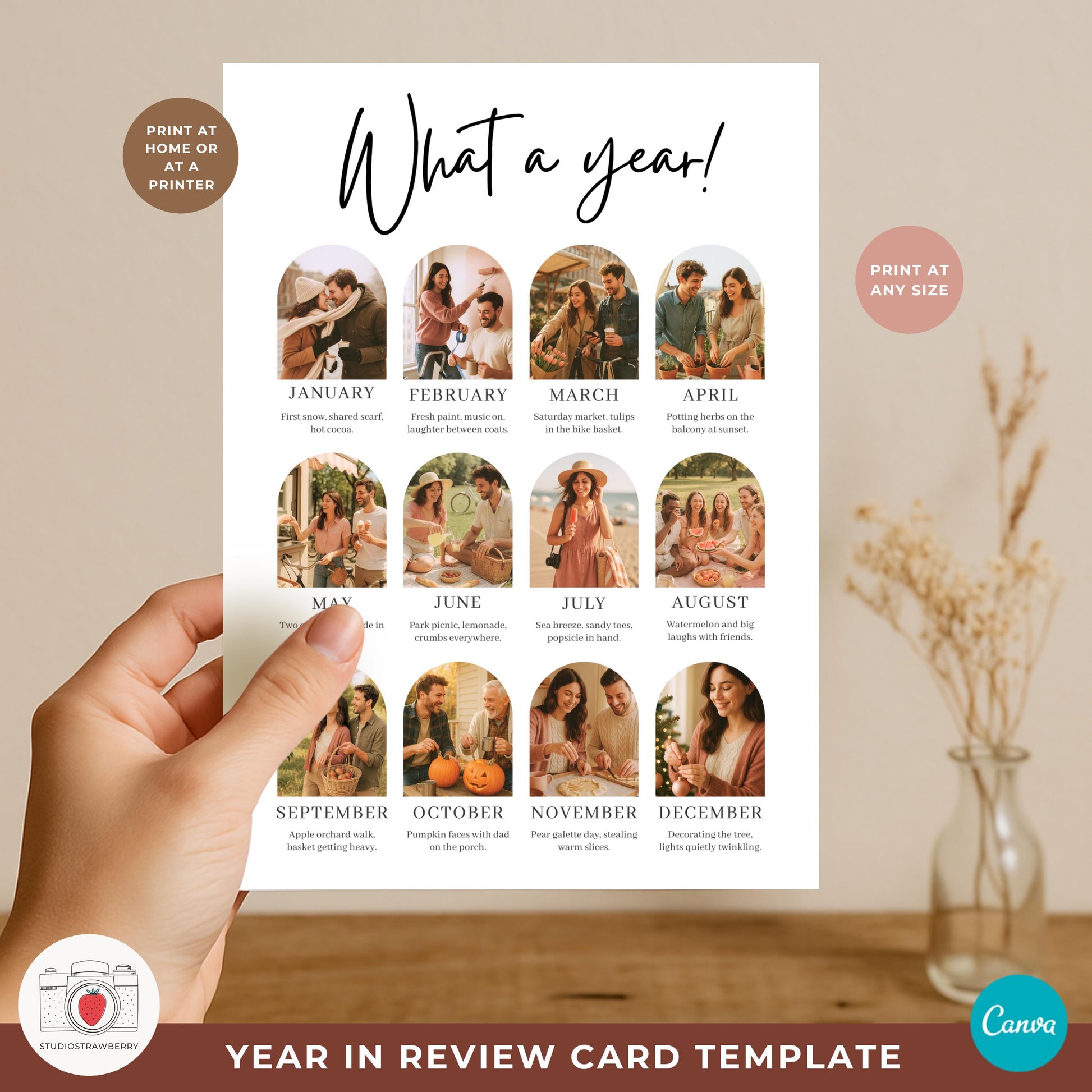 Arch photo collage template showcasing curved windows for a clean year recap.