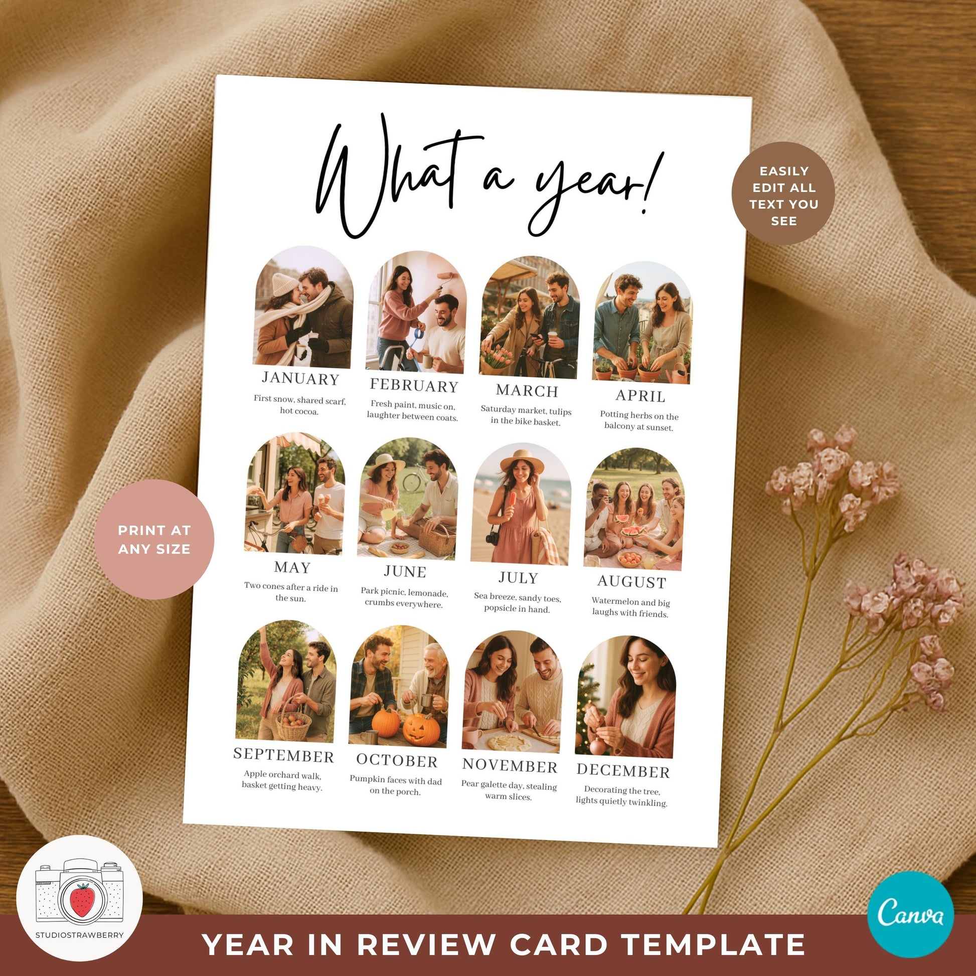 Holiday newsletter photo card template featuring space for text beside photos.