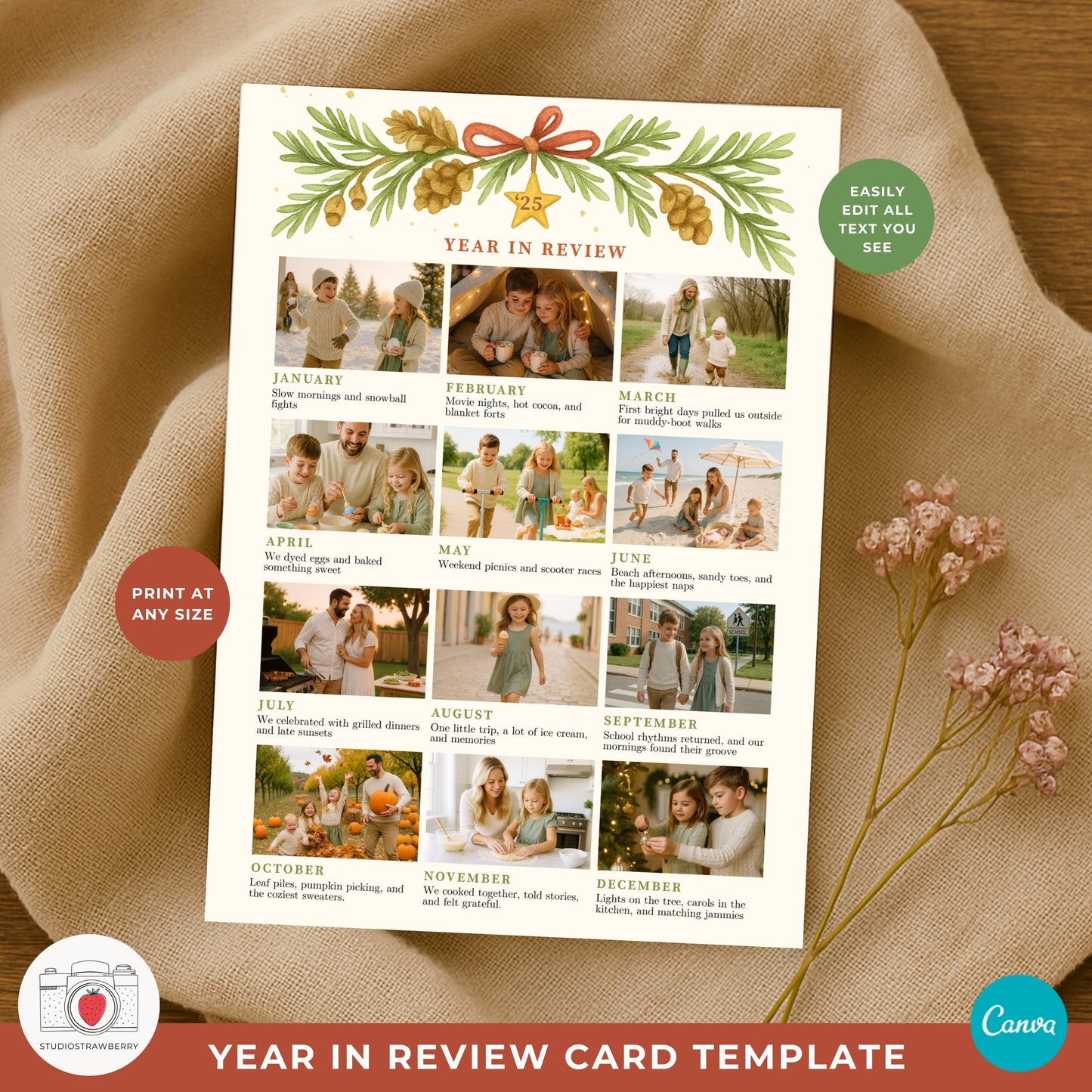Holiday newsletter photo card Canva layout styled like a simple update.
