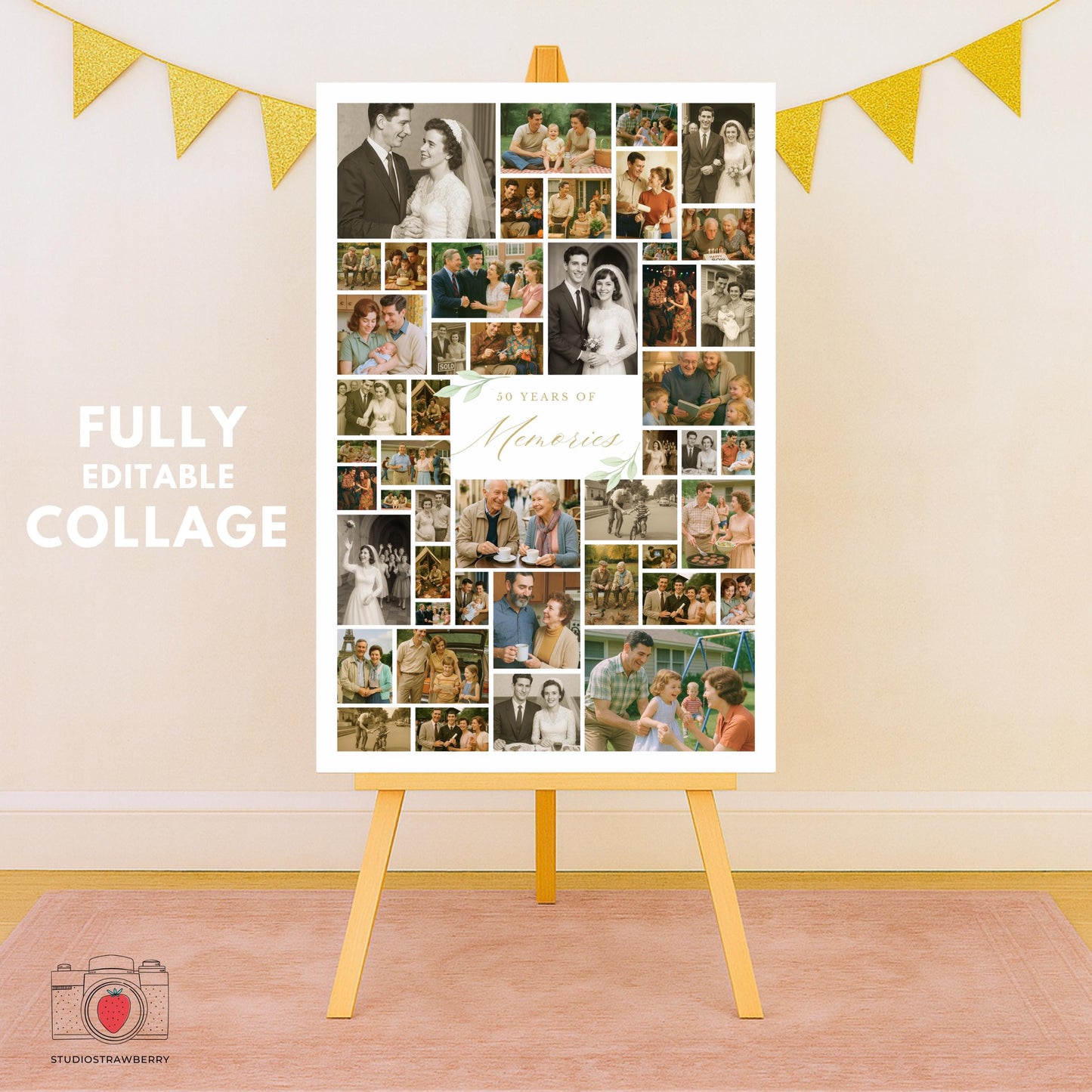 Editable Canva anniversary sign that lets you change names, date and colors for a custom welcome poster.