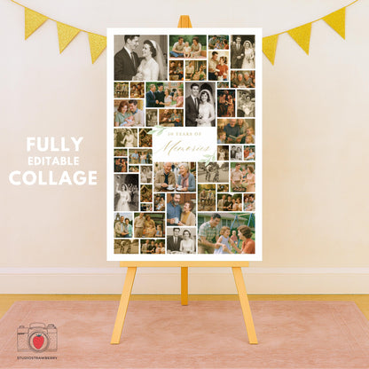 Editable Canva anniversary sign that lets you change names, date and colors for a custom welcome poster.