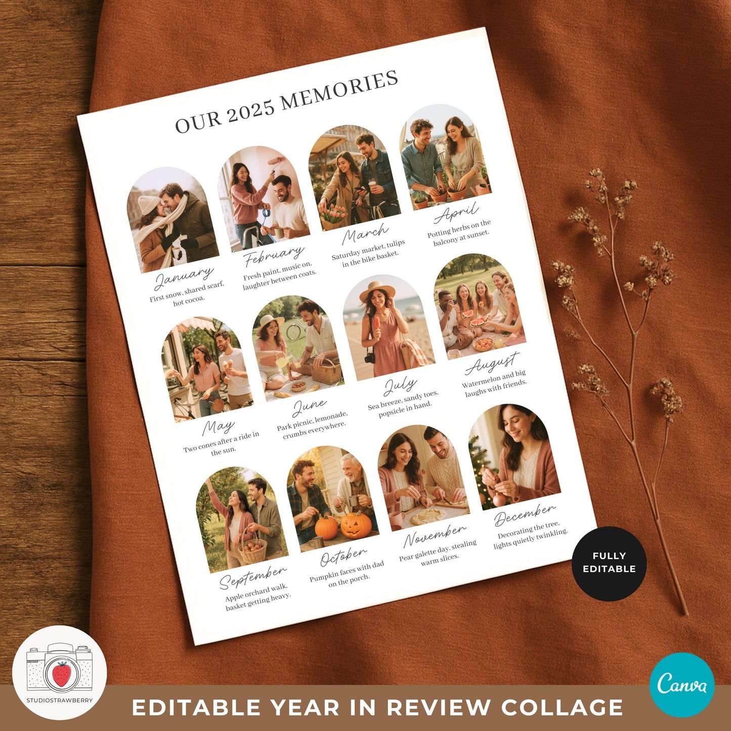 2025 year in review collage in warm neutral tones, ready to print.