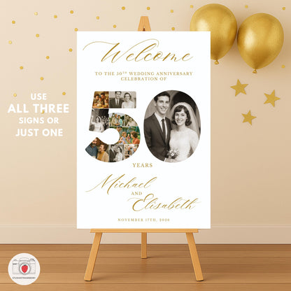 18x24 anniversary collage sign template with mixed photo frames and center text.