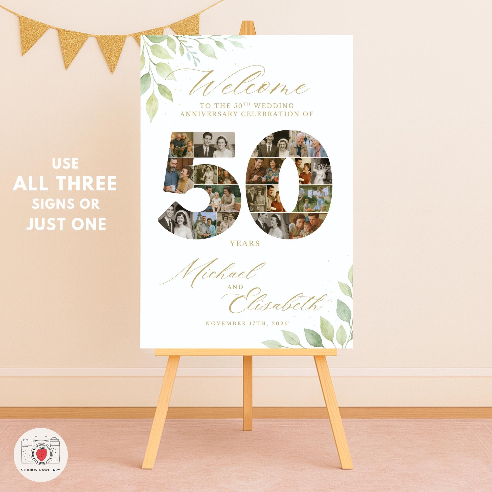 50 years photo collage poster printable showing memories from across the decades.