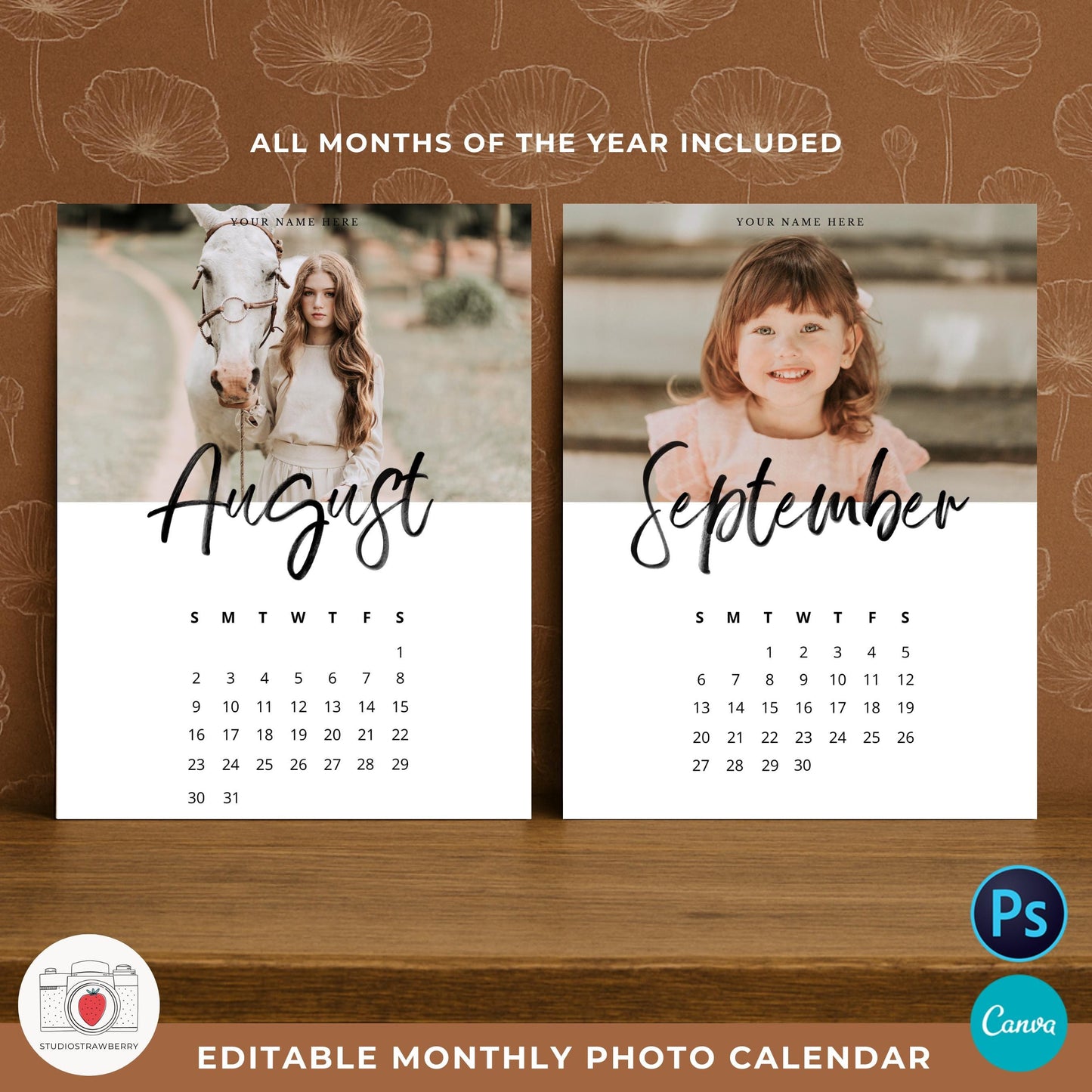 Baby first year photo calendar printable to showcase monthly milestones.