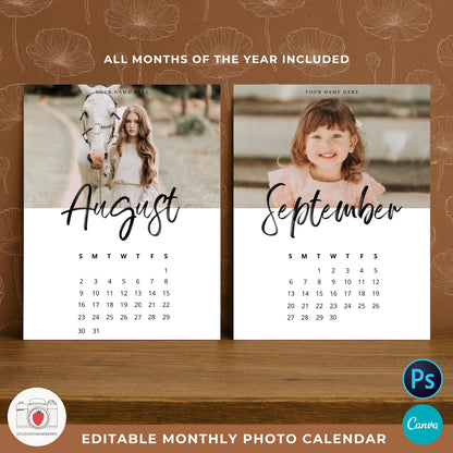 Baby first year photo calendar printable to showcase monthly milestones.