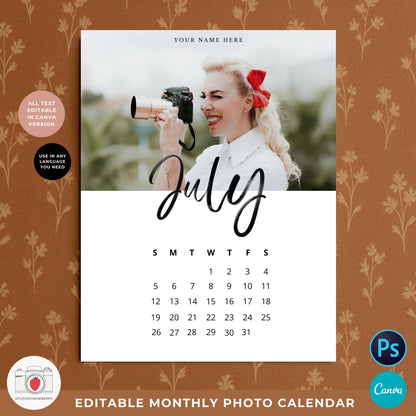 Grandparent photo calendar printable gift featuring family snapshots for each month.
