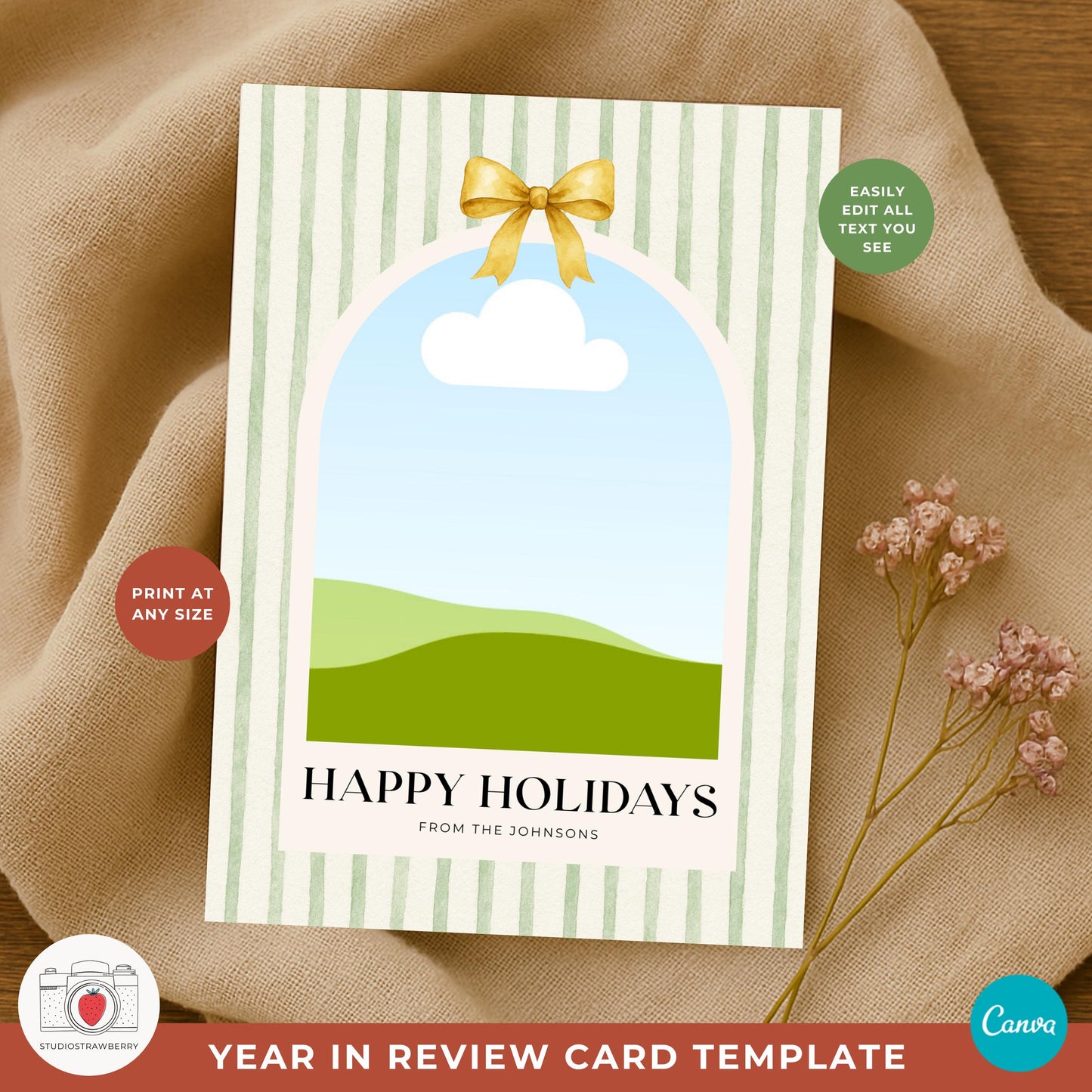 Happy Holidays photo card template with modern minimal design.