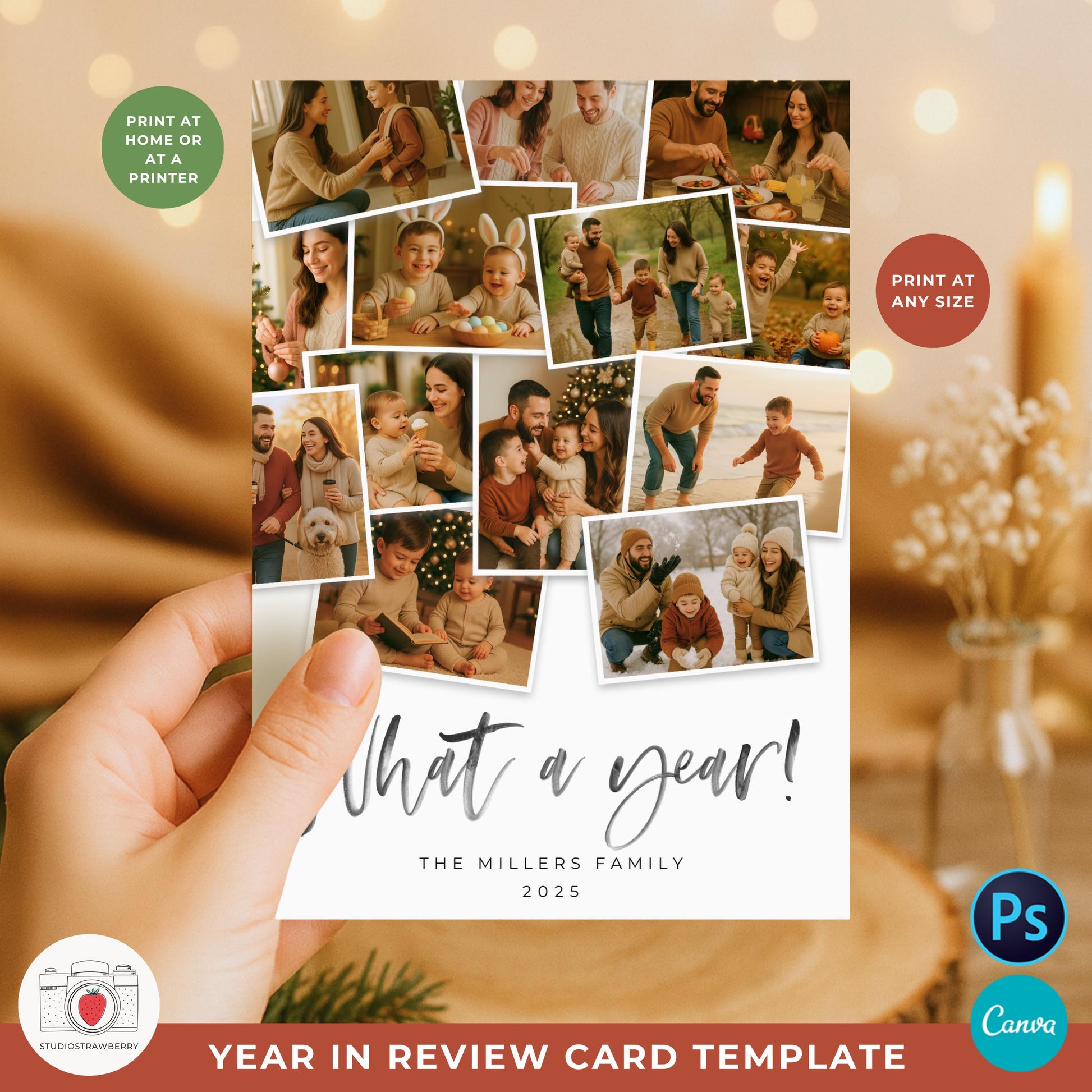 Year recap holiday photo collage card to highlight family memories.