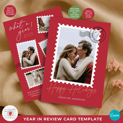 Family photo Christmas card template perfect for sharing yearly highlights and memories.