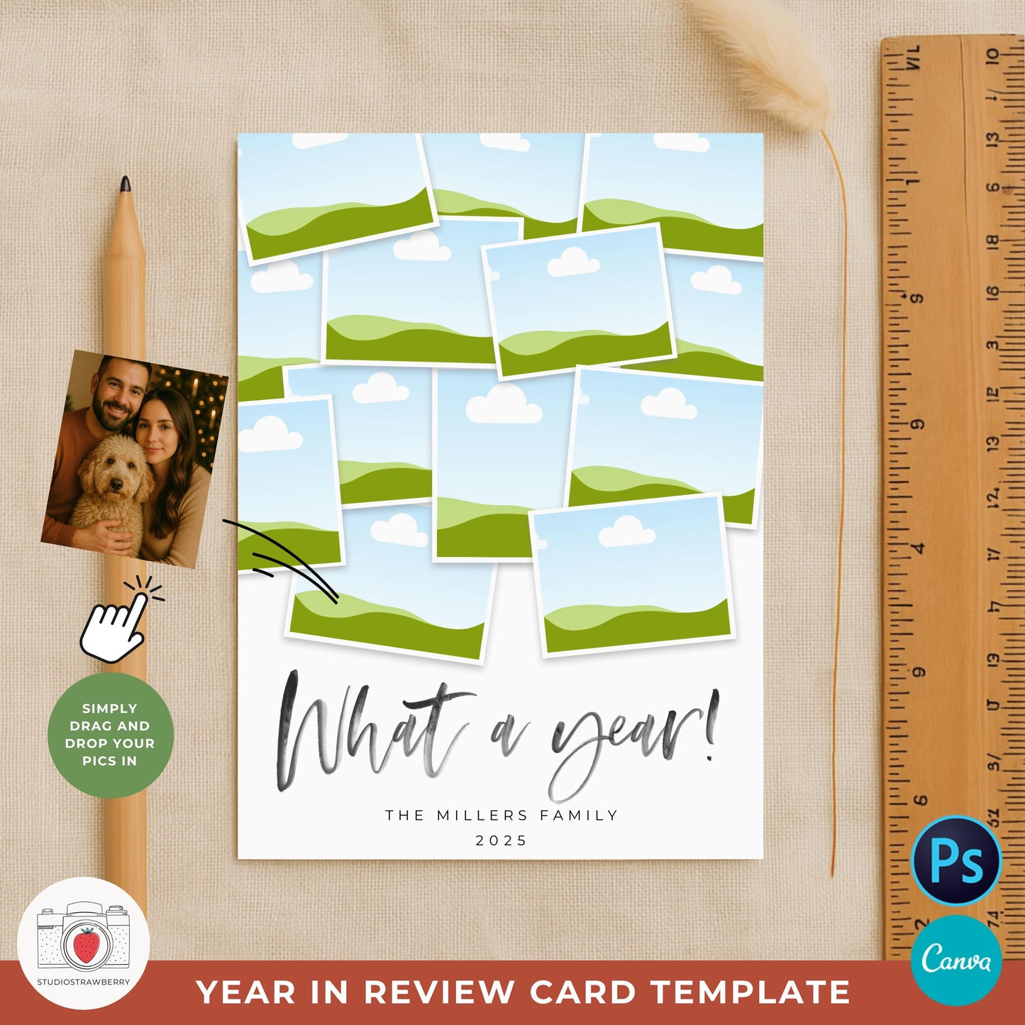 Modern minimalist holiday photo card with multiple family photos.