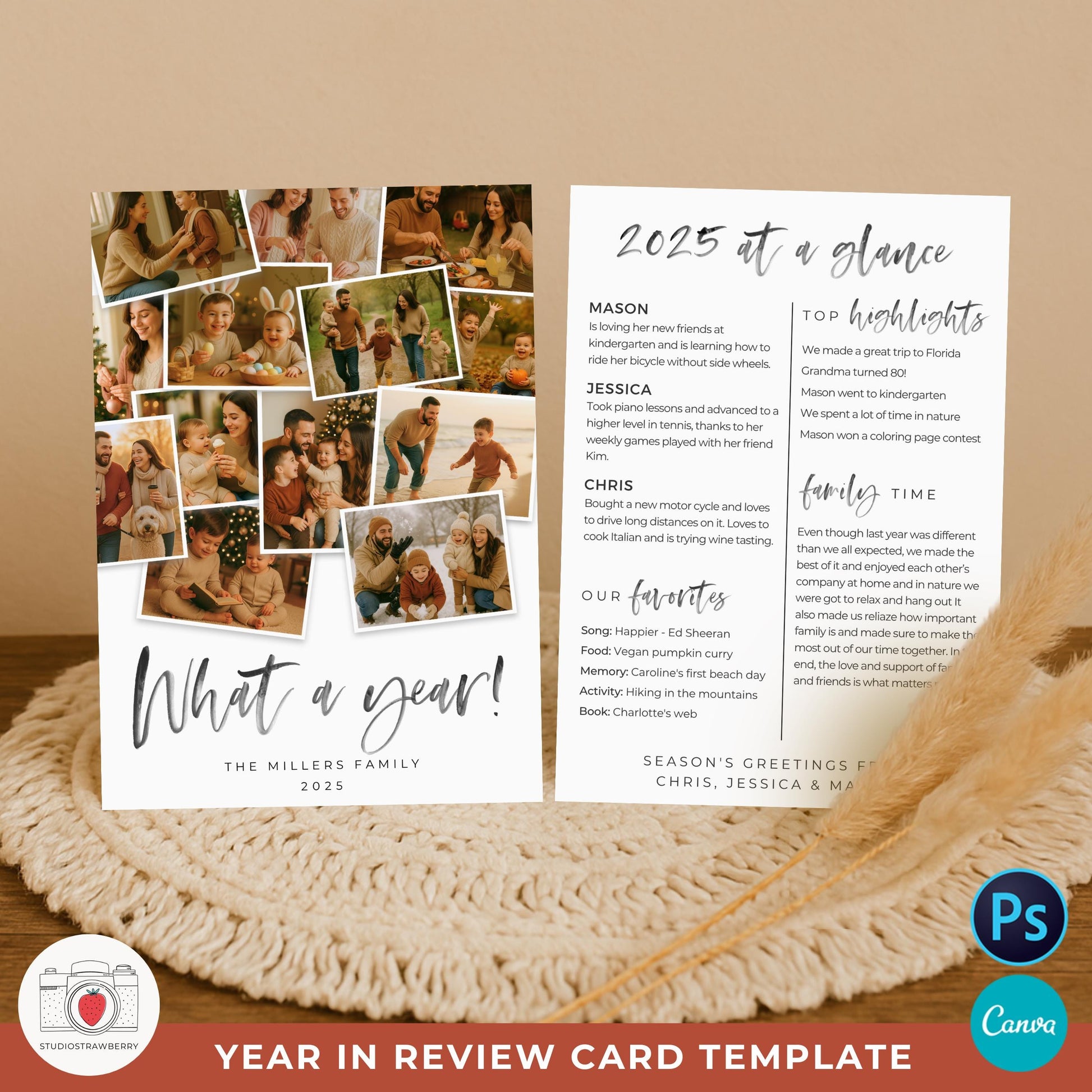 Editable Canva Christmas card template for families to print or share digitally.