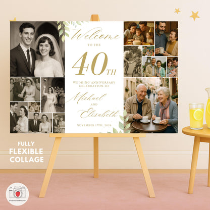 Digital 40 year wedding anniversary decoration printable poster with photos.