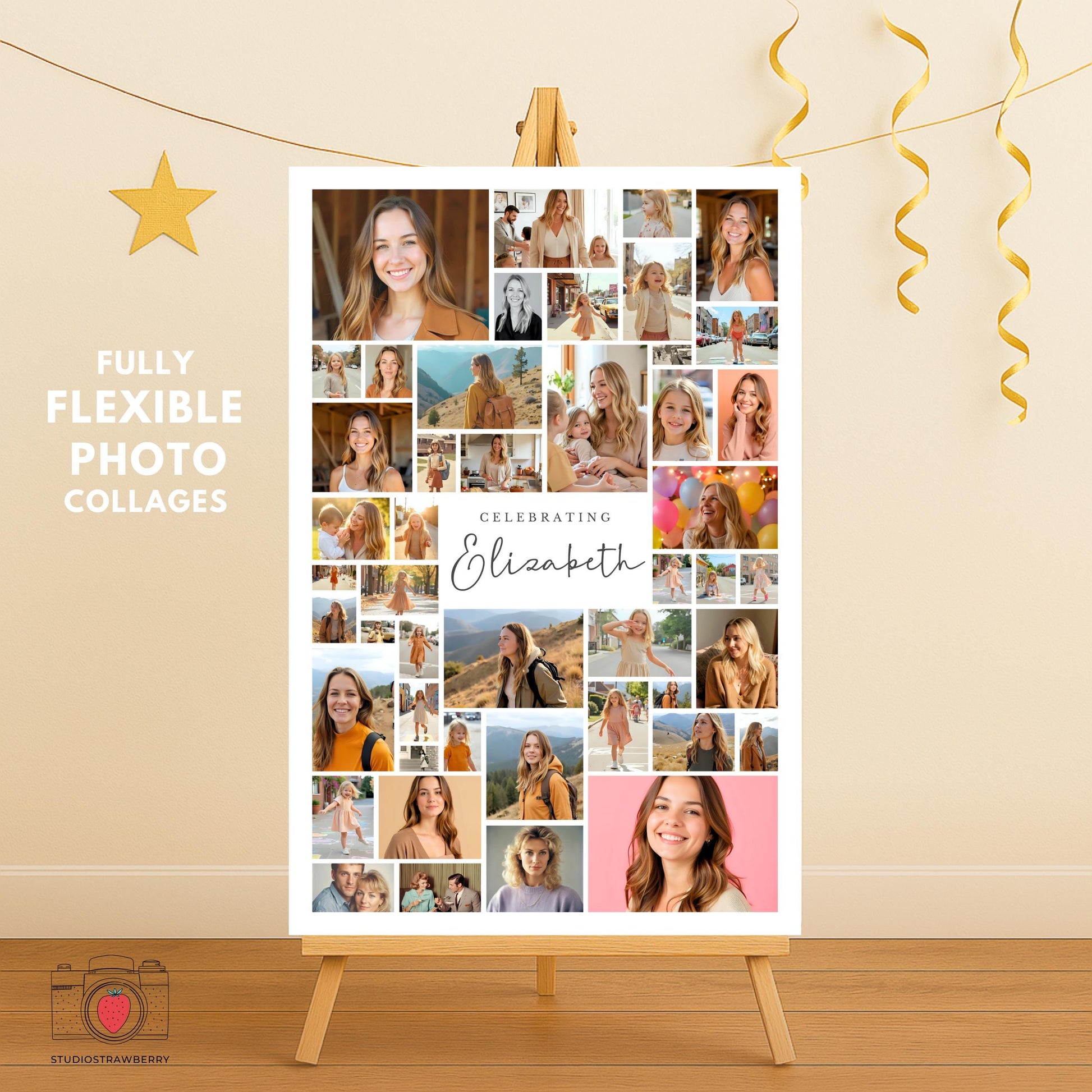 look who’s 25 birthday sign design with number photo collage printable template