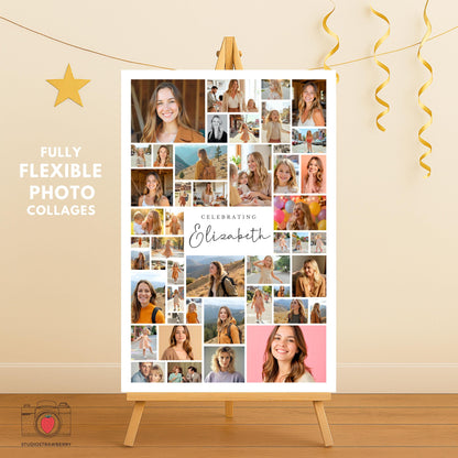 look who’s 25 birthday sign design with number photo collage printable template