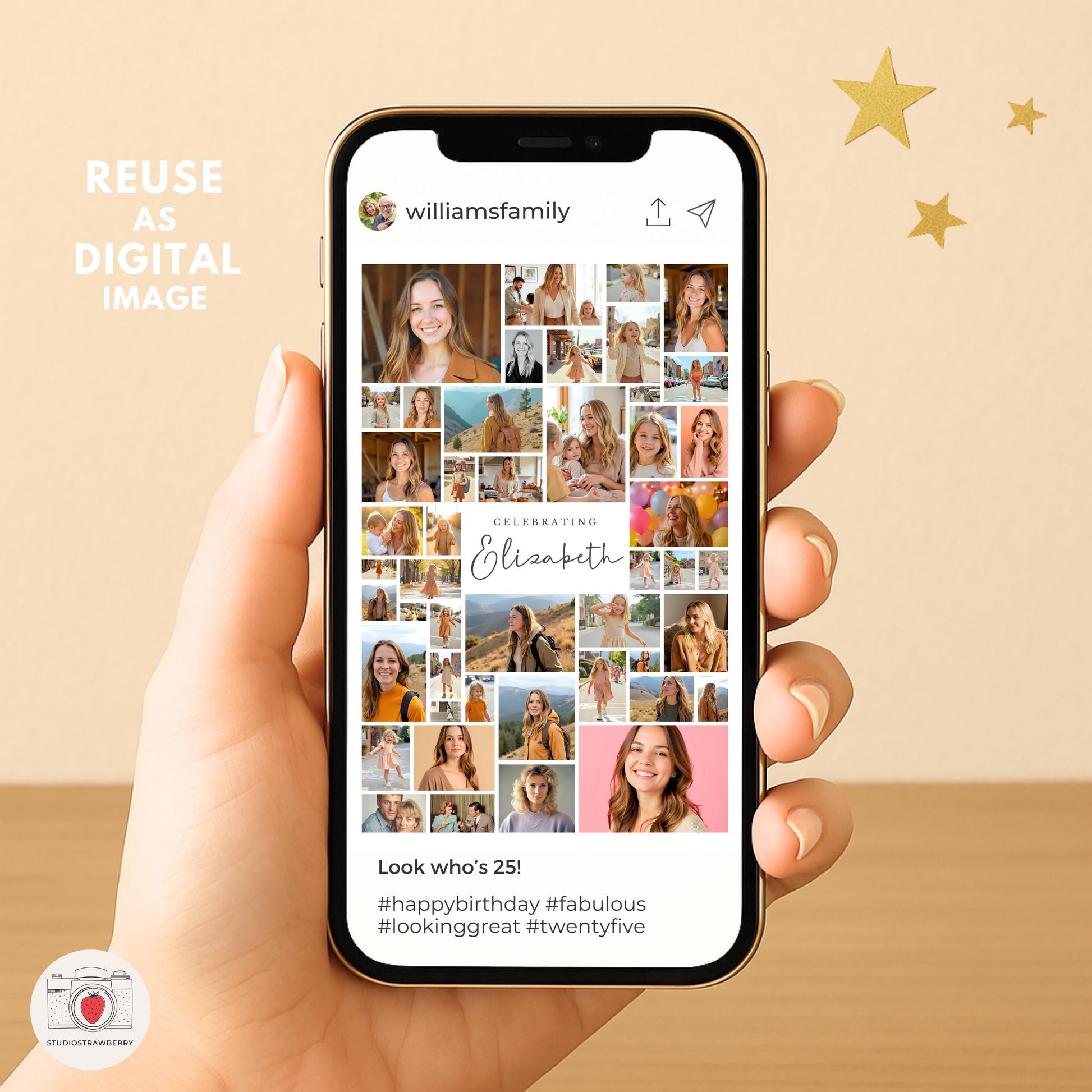 25th birthday sign with photos printable poster for milestone celebration