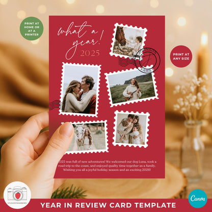 Personalized New Year photo card template in Canva for printing or digital sharing.