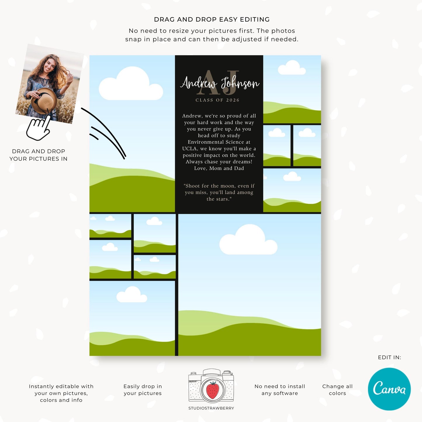 Photo collage yearbook ad for him with multiple picture slots.