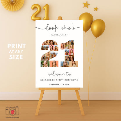 21st birthday photo collage poster template for personalized party decor.