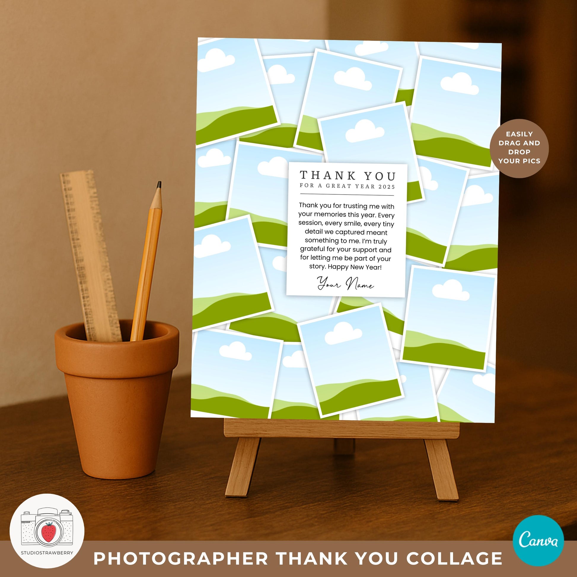 Photographer thank you collage without captions showing an editable photo layout for client appreciation.