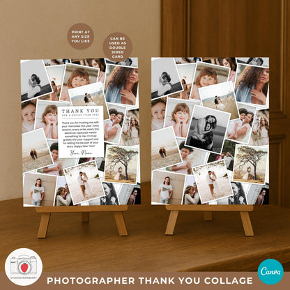 Polaroid style photographer thank you template with layered images for a personal client message.