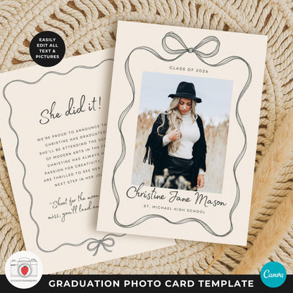Double sided graduation card template with hand drawn details.
