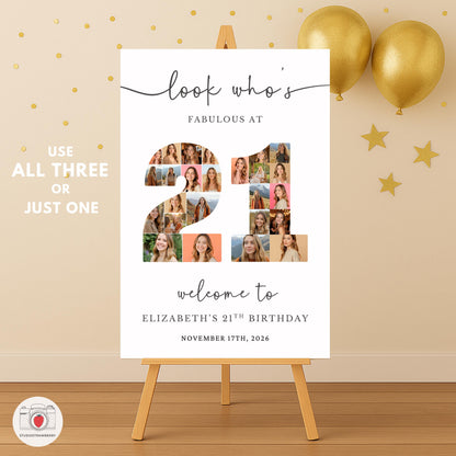 Personalized 21st birthday collage sign template for printing or digital use.