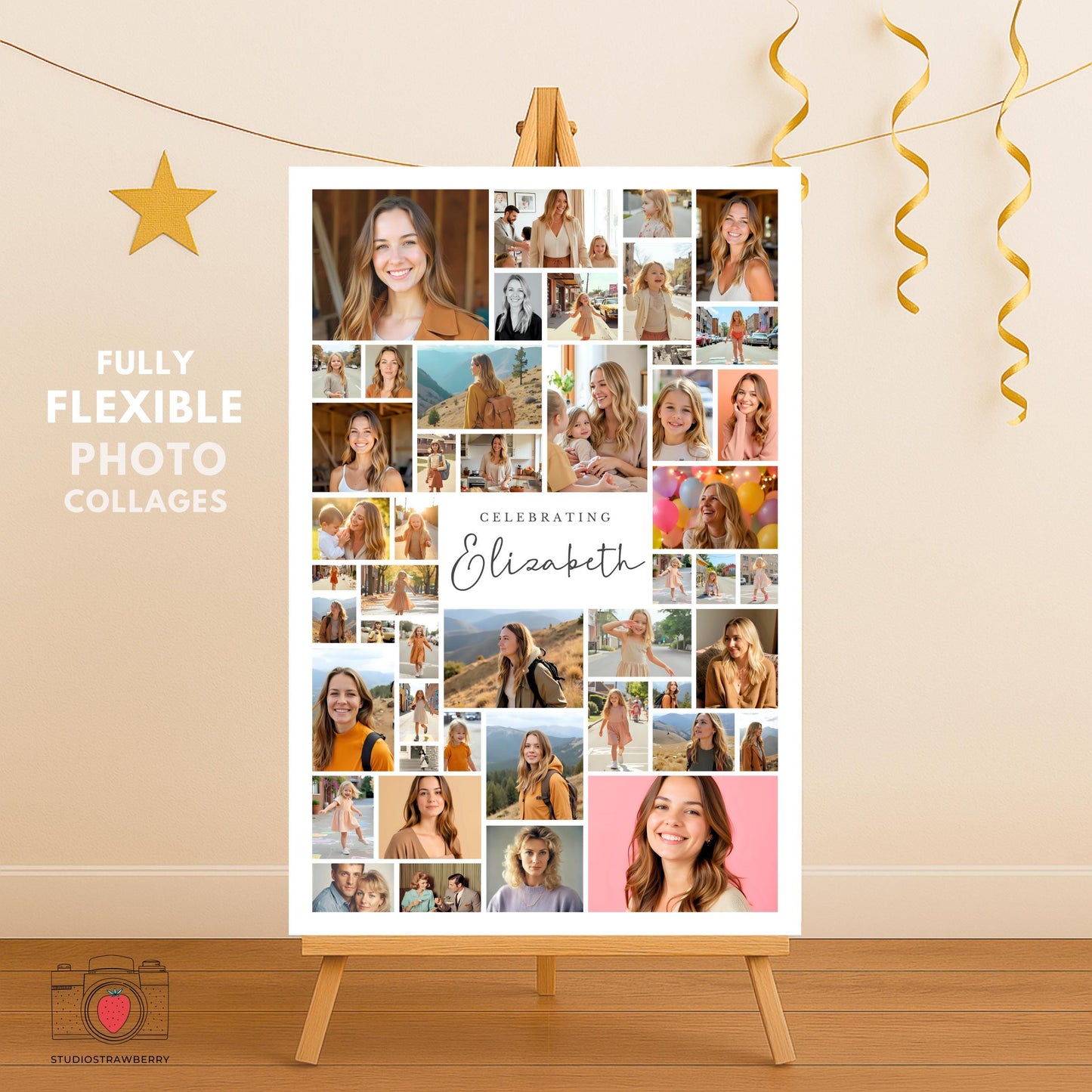Number photo sign for a 21st birthday celebration with custom images.