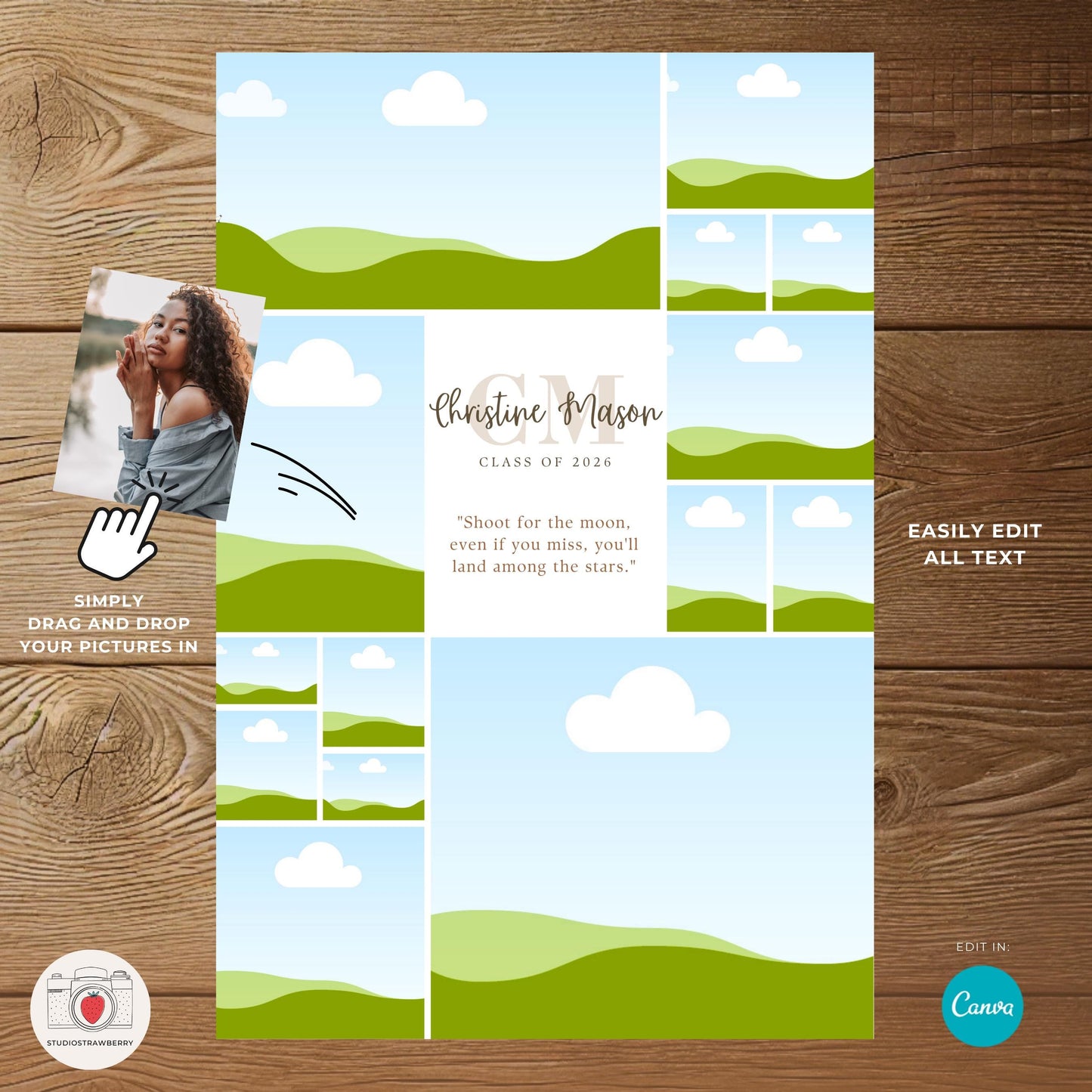 Printable senior class welcome poster with a monogram design for graduation party entrances.