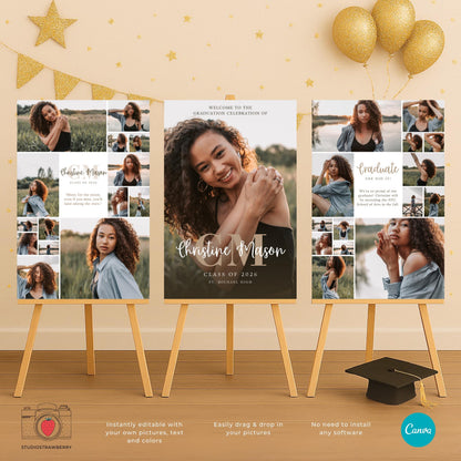 Personalized graduation welcome poster set with monogram initials for senior parties.