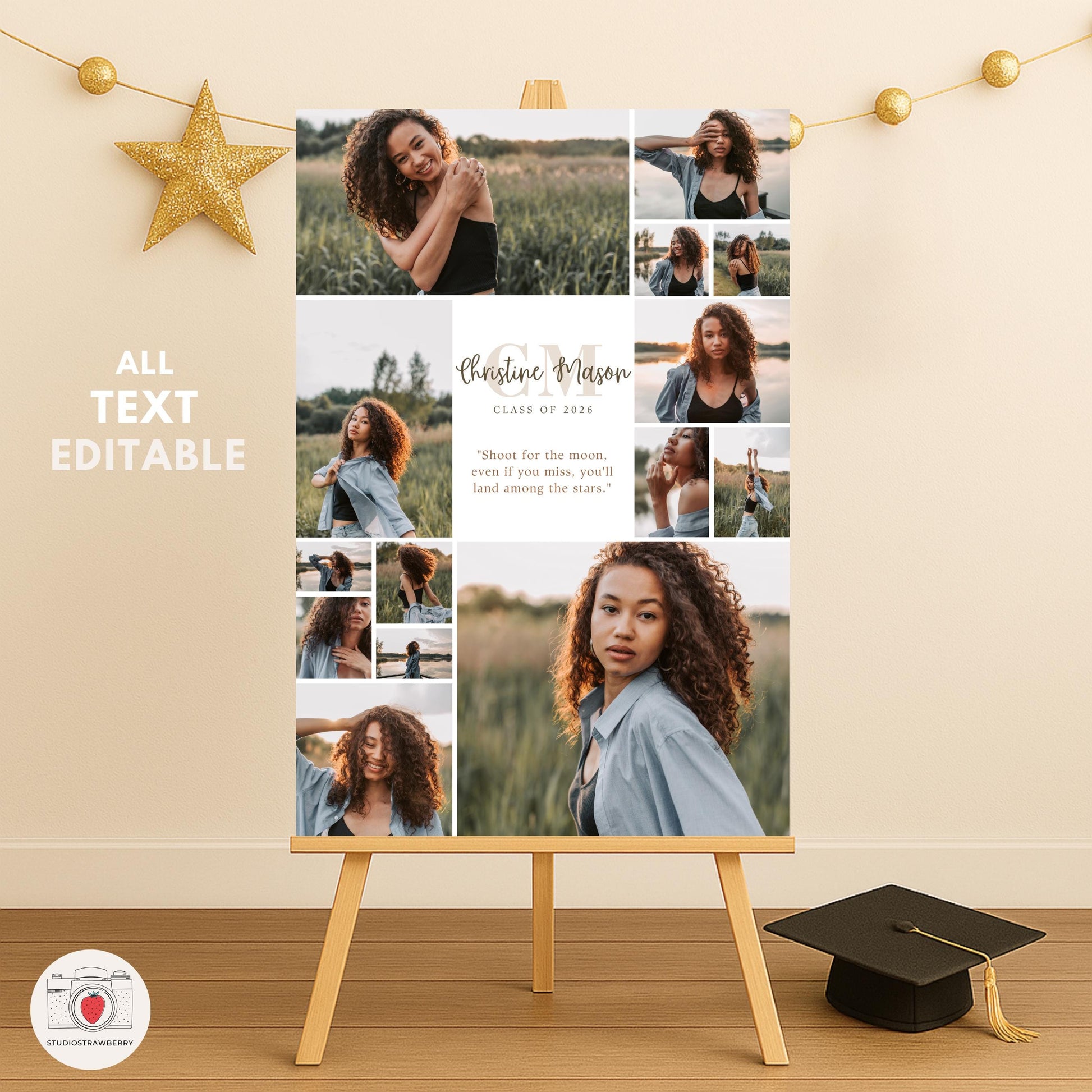 High school senior party welcome sign in a clean modern style with custom name and class year.